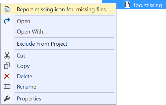 Report missing icon command in Solution Explorer