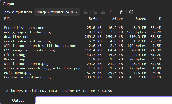 Output window