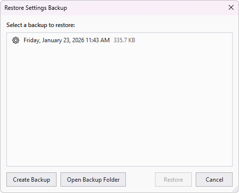 Restore settings