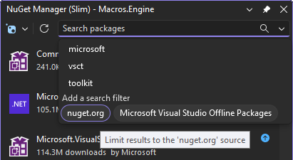 Search filter chips