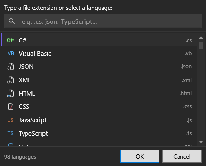 Language picker dialog