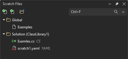 Tool window showing global and solution files